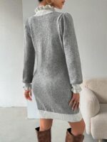 Rochie Tricotata Scurta Shui Gri cu Guler Alb - imagine 2