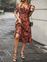 Rochie Midi Dida Caramizie cu Print Floral Negru - imagine 3