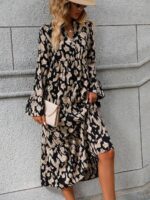 Rochie Midi Lacramioara Bej cu Print Leopard Negru - imagine 3