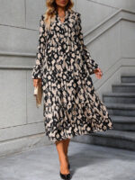 Rochie Midi Lacramioara Bej cu Print Leopard Negru