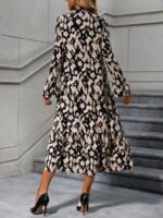 Rochie Midi Lacramioara Bej cu Print Leopard Negru - imagine 2