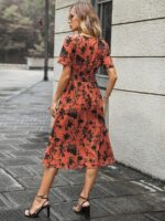 Rochie Midi Dida Caramizie cu Print Floral Negru - imagine 2