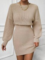 Rochie Tricotata Scurta Oksana Bej - imagine 3