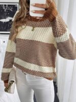 Pulover Tricotat Polina Maro cu Alb