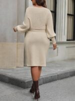 Rochie Scurta Tricotata Bonde Bej -Marimi Mari - imagine 2