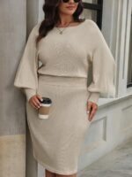 Rochie Scurta Tricotata Bonde Bej -Marimi Mari - imagine 3