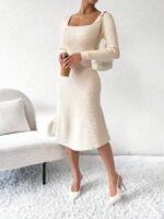 Rochie Midi Tricotata Daciana Crem - imagine 3