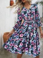 Rochie Midi Galatea Neagra cu Print Floral Multicolor - imagine 3