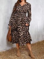 Rochie Midi Karmen cu Print Leopard -  Marimi Mari