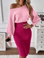 Rochie Tricotata Midi Layla in 2 culori Roz si Fucsia