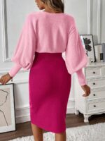 Rochie Tricotata Midi Layla in 2 culori Roz si Fucsia - imagine 2