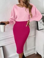 Rochie Tricotata Midi Layla in 2 culori Roz si Fucsia - imagine 3