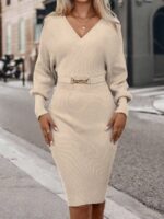 Rochie Scurta Tricotata Marla Bej - imagine 3