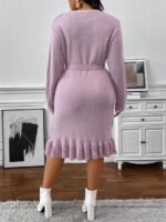 Rochie Scurta Tricotata Matea Lila - Marimi Mari - imagine 2