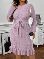 Rochie Scurta Tricotata Matea Lila - Marimi Mari - imagine 3