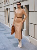 Rochie Midi Tricotata Milvia Bej - imagine 3