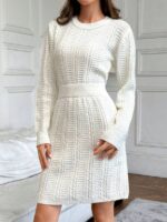 Rochie Scurta Tricotata Nettan Alba - imagine 3