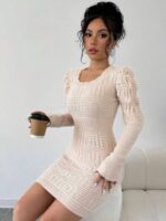 Rochie Scurta Tricotata Regan Crem - imagine 3