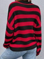 Pulover Tricotat Rosendo cu Dungi Rosii si Negre - imagine 2
