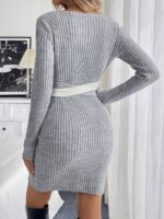 Rochie Scurta Tricotata Sergius Alb cu Gri - imagine 2