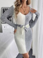 Rochie Scurta Tricotata Sergius Alb cu Gri - imagine 3