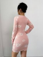 Rochie Scurta Tricotata Sten Roz cu Floricele Albe - imagine 2