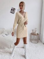 Rochie Scurta Tricotata Vexalia Bej - imagine 3