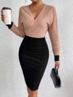 Rochie Midi Asteria in 2 culori Crem cu Negru - imagine 3