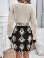 Rochie Scurta Tricotata Atalanta in 2 culori Crem cu Negru - imagine 2