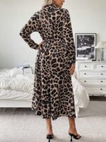 Rochie Midi Athena Bej cu Print Leopard Negru - imagine 2
