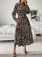 Rochie Midi Athena Bej cu Print Leopard Negru - imagine 3