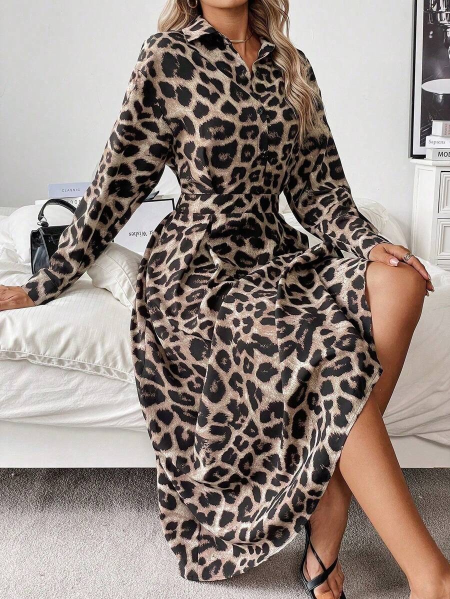 40 Rochie Midi Athena Bej cu Print Leopard Negru - imagine 1