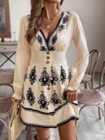 Rochie Scurta Barbara Crem cu Print Negru