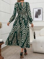 Rochie Midi Despina Verde cu Print Crem - imagine 2