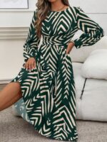 Rochie Midi Despina Verde cu Print Crem