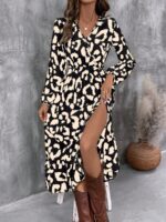 Rochie Midi Lorina Neagra cu Print Crem - imagine 5