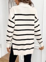 Pulover Tricotat Anita Crem cu Dungi Negre - imagine 2