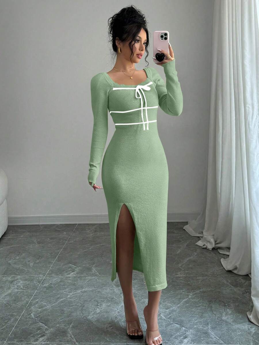 Celina 1 Rochie Midi Tricotata Celina Verde Deschis - imagine 1