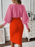 Rochie Midi Elena in 2 culori Roz si Portocaliu - imagine 2