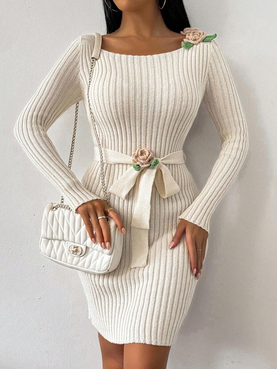 Jilosa 1 Rochie Scurta Tricotata Jilosa Crem - imagine 1