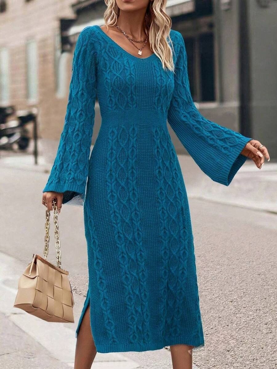 Oliana 4.1 Rochie Midi Tricotata Oliana Turcoaz - imagine 1