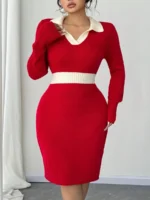 Rochie Scurta Tricotata Talia Rosie - Marimi Mari - imagine 2