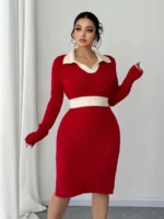 Rochie Scurta Tricotata Talia Rosie - Marimi Mari