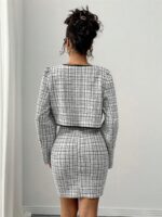 Compleu cu Rochie Scurta Oteea Alba cu Negru - imagine 2
