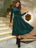 Rochie Midi Lupita Verde cu Dungi in Relief