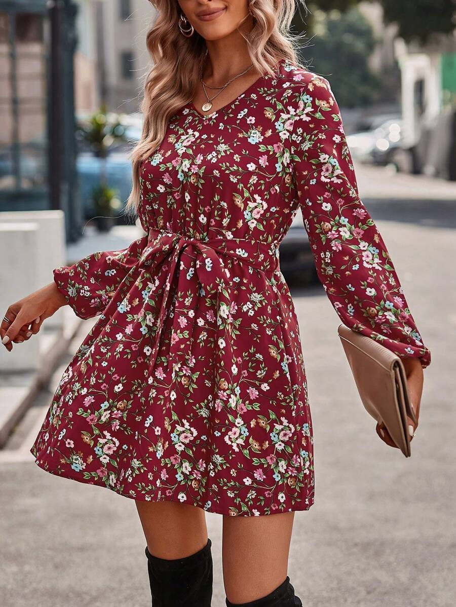 Ceres 1 Rochie Scurta Ceres Grena cu Print Floral - imagine 1