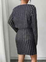 Compleu cu Rochie Scurta Helna Negru cu Print Alb - imagine 2