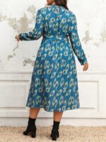Rochie Midi Corinn Turcoaz cu Print Bej - Marimi Mari - imagine 2