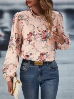 Bluza Dorina Roz Pudra cu Print Floral