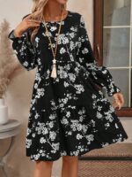 Rochie Scurta Eisa Neagra cu Print Floral Alb